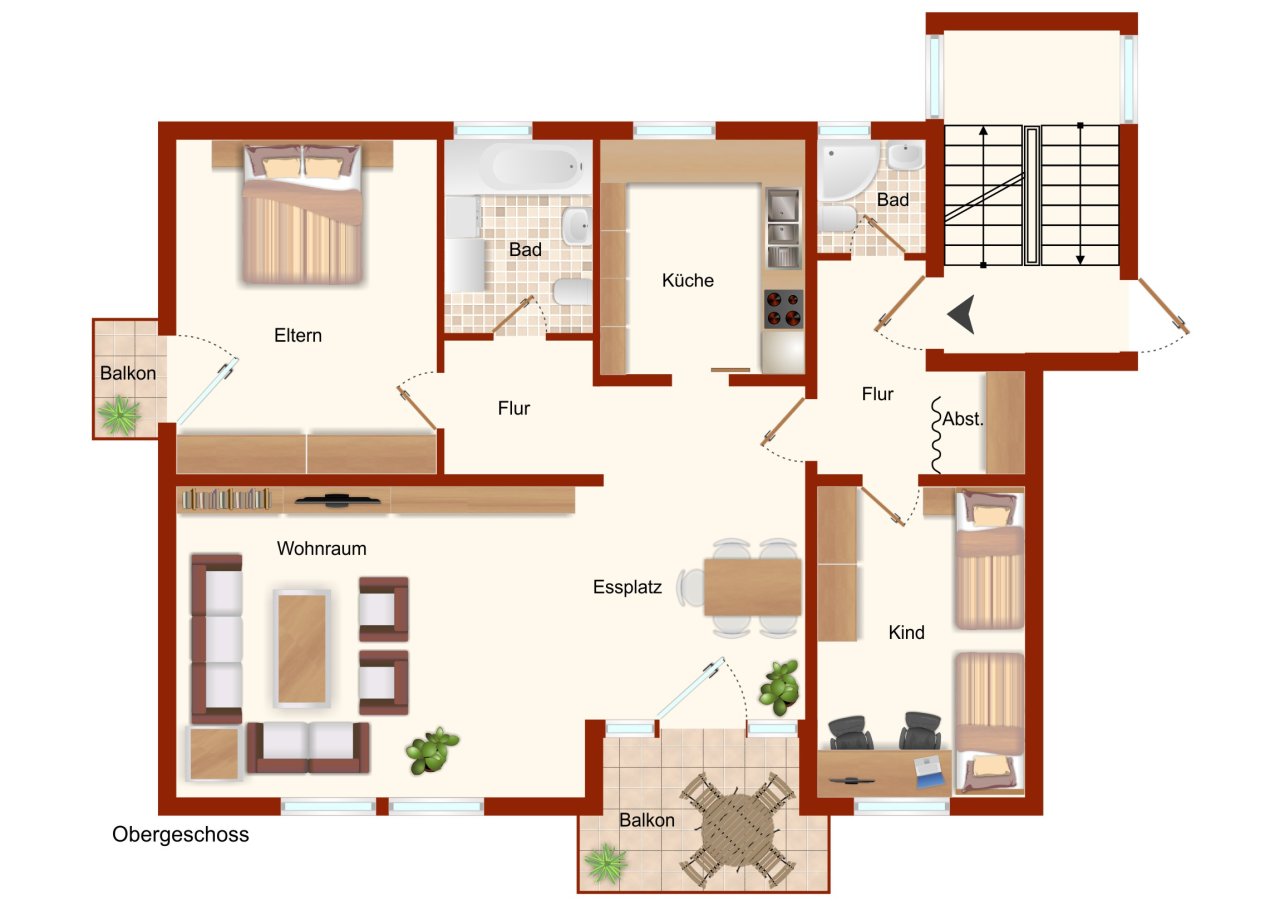 VERKAUFT - TOP-3-Zi.-Wohnung mit 2 Balkonen, 2 Bädern und herrlichem Veste-Blick!